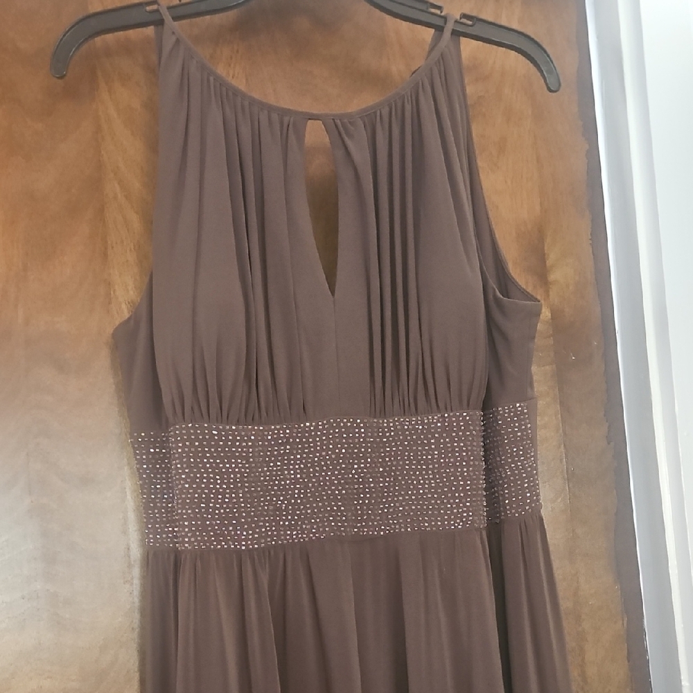 R&M Richards Brown Beaded Prom Dress